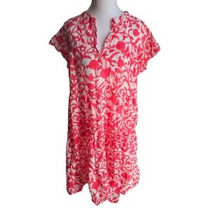 Roberta Roller Rabbit Pink Floral Cotton Tiered Mini Dress Womens Size Medium